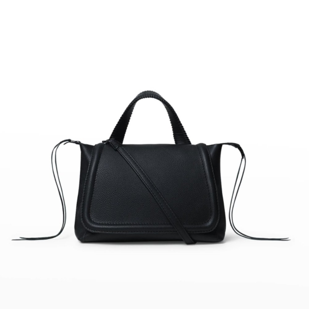 CALLISTA Mini Top Handle Black Leather Cross Body Bag